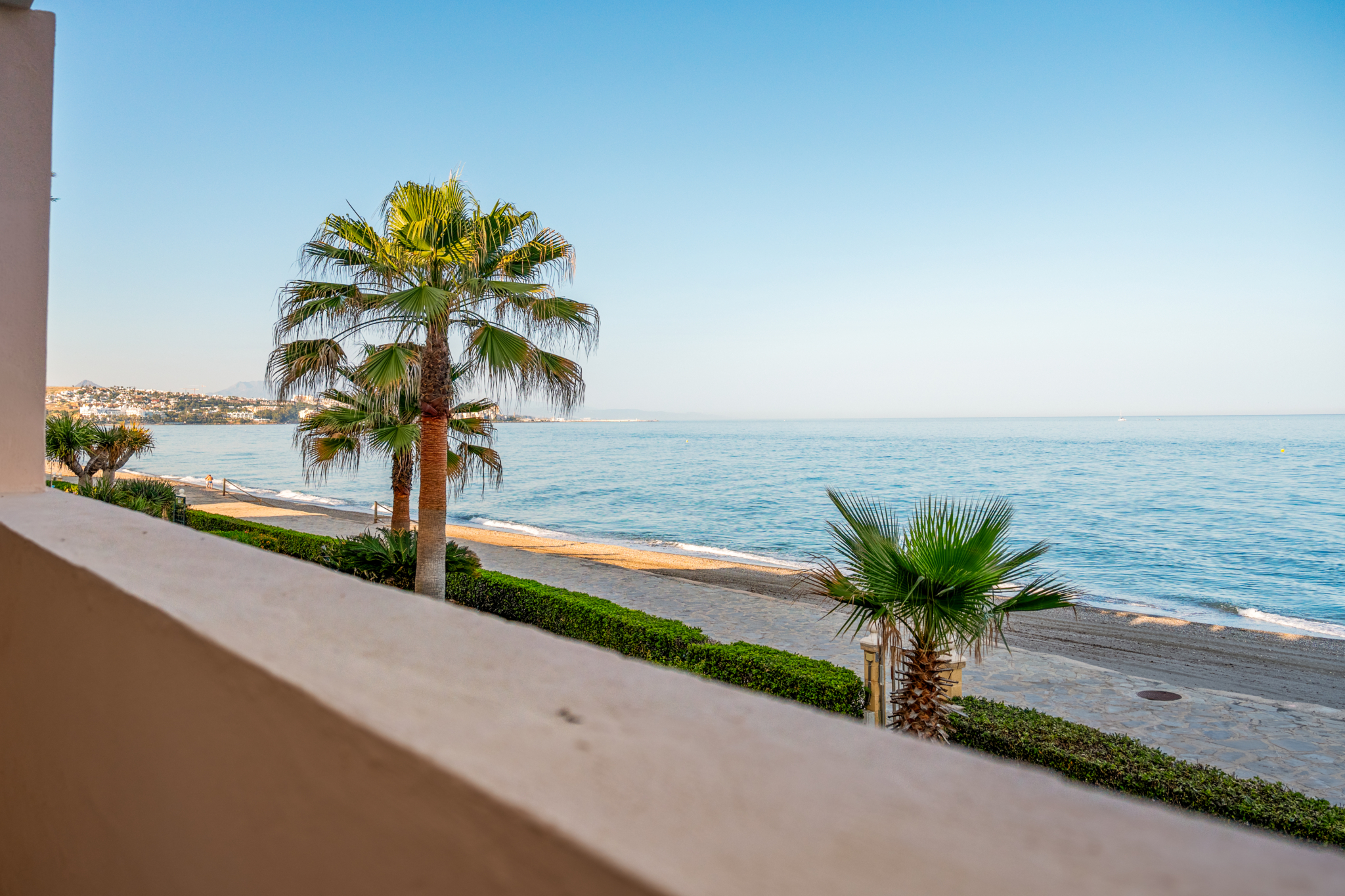 Sea view from Playa del Moral apartment balcony overlooking the Mediterranean coastline